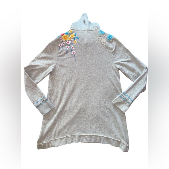 JWLA JOHNNY WAS Light Heather Gray Embroidered Floral Sleeve Zip Up Hoodie Small - Picture 3 of 12
